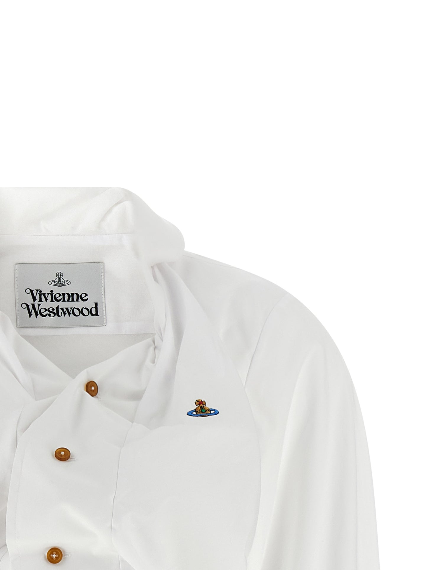 Blouse by Vivienne Westwood for women in cotton white showcases a sharp silhouette, elegantly detailed with a sharp asymmetric neckline and sharp .