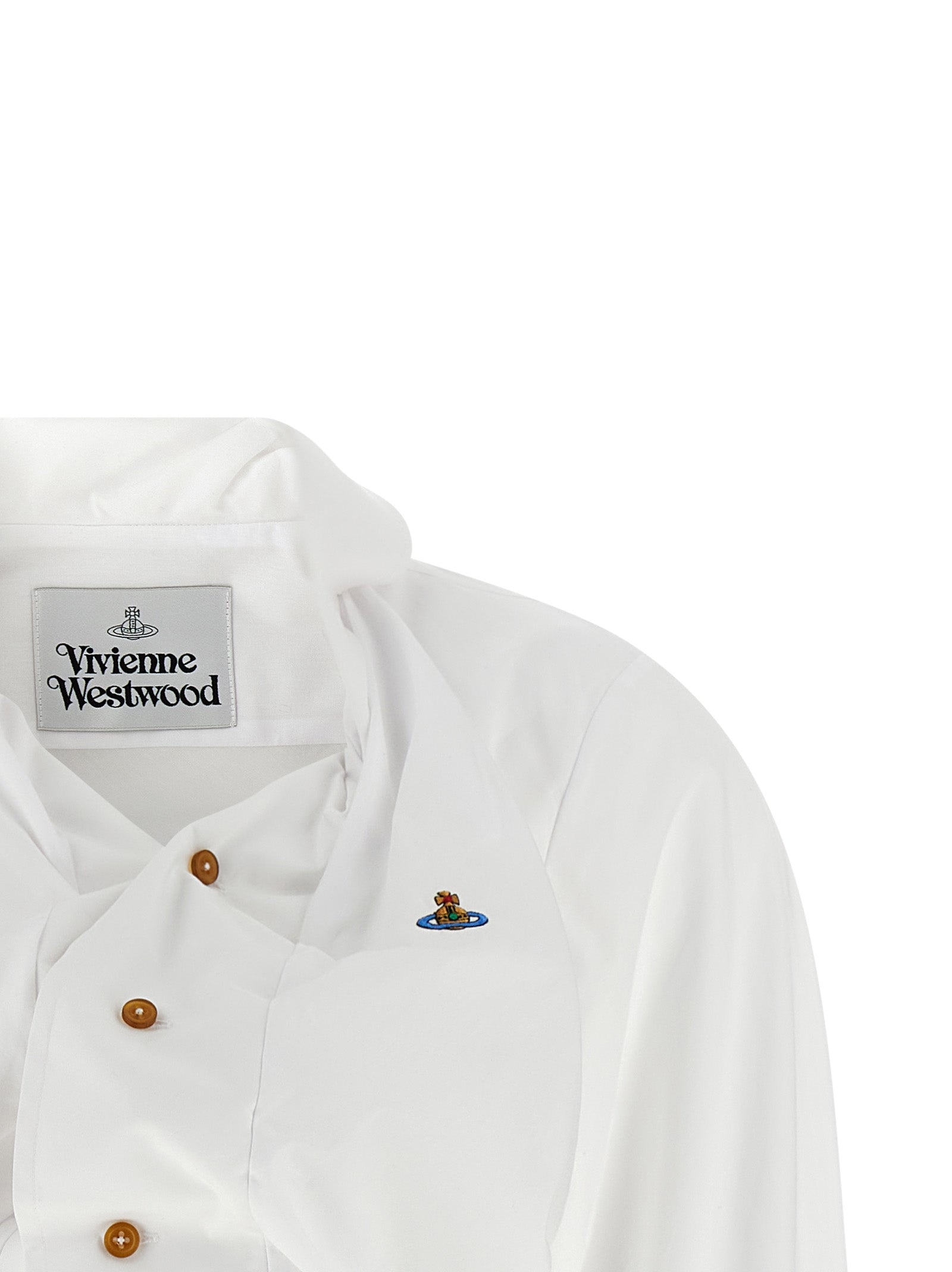 Blouse by Vivienne Westwood for women in cotton white showcases a sharp silhouette, elegantly detailed with a sharp asymmetric neckline and sharp .
