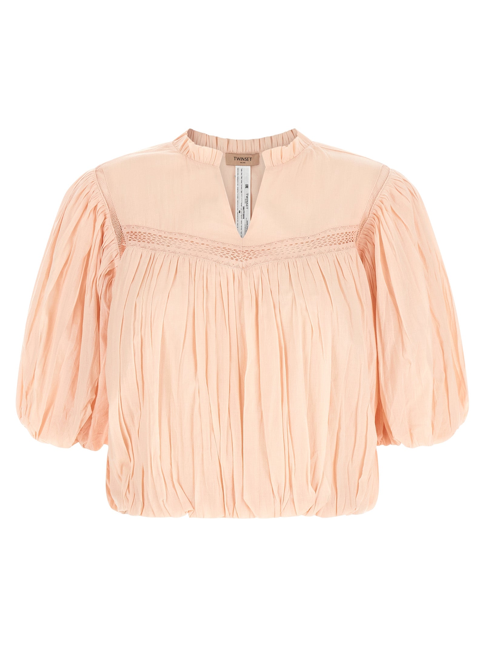 Blouse by Twinset for women in cotton multicolor, pink & patterned, featuring a nuanced three-quarter-sleeve and nuanced v-neck neckline for a sophisticated finish.