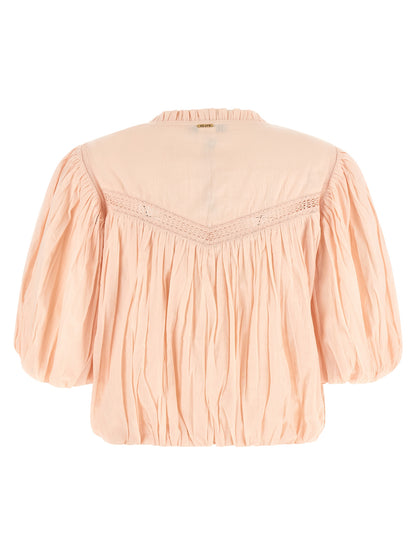 Blouse by Twinset for women in cotton multicolor, pink & patterned features an polished silhouette, showcasing a sophisticated v-neck neckline and detail for a truly polished finish.