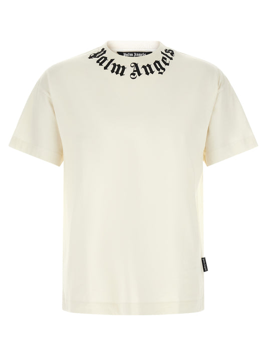 T-Shirt by Palm Angels for men in cotton bicolour, black, white, signature & print features an edgy silhouette, meticulously detailed with a sophisticated short-sleeve and crew neckline for a truly edgy finish.