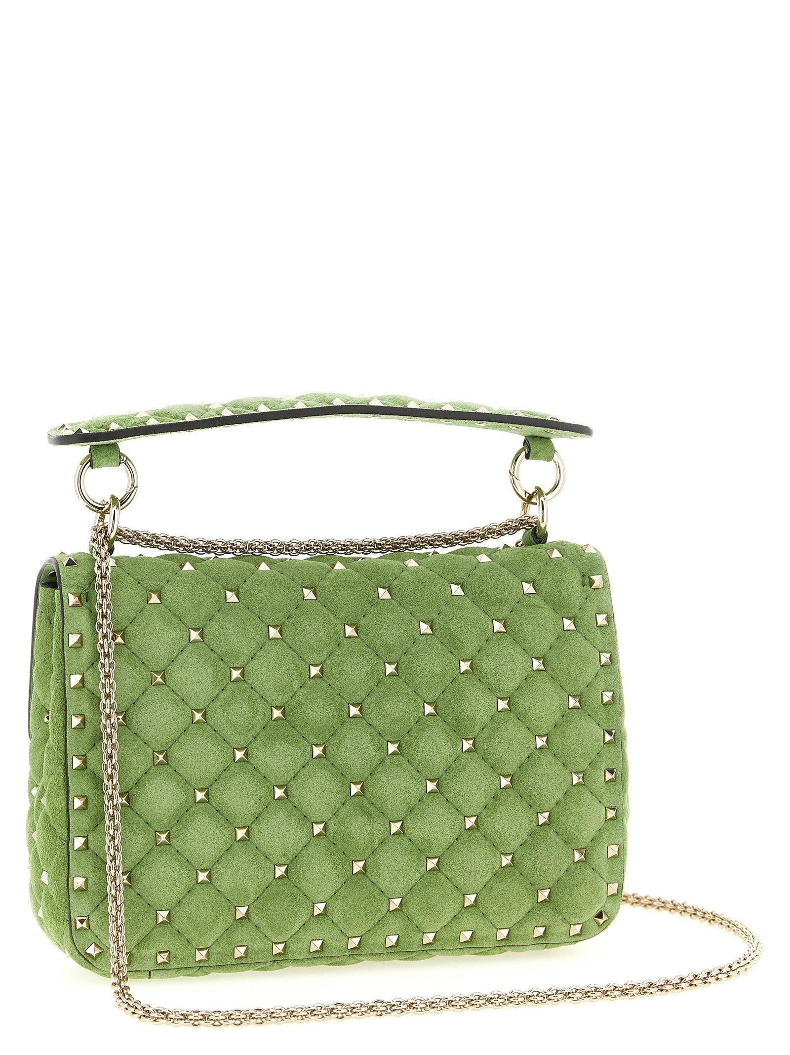 Medium Quilted Shoulder Flap Bag by Valentino Garavani for women in nappa & suede calfskin leather bicolour & green features an effortlessly chic silhouette with a secure flap, ample , and versatile shoulder-strap, handle & detachable-strap for effortlessly chic everyday luxury.