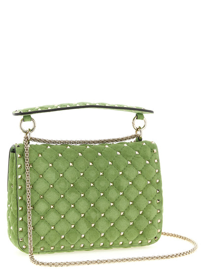 Medium Quilted Shoulder Flap Bag by Valentino Garavani for women in nappa & suede calfskin leather bicolour & green features an effortlessly chic silhouette with a secure flap, ample , and versatile shoulder-strap, handle & detachable-strap for effortlessly chic everyday luxury.