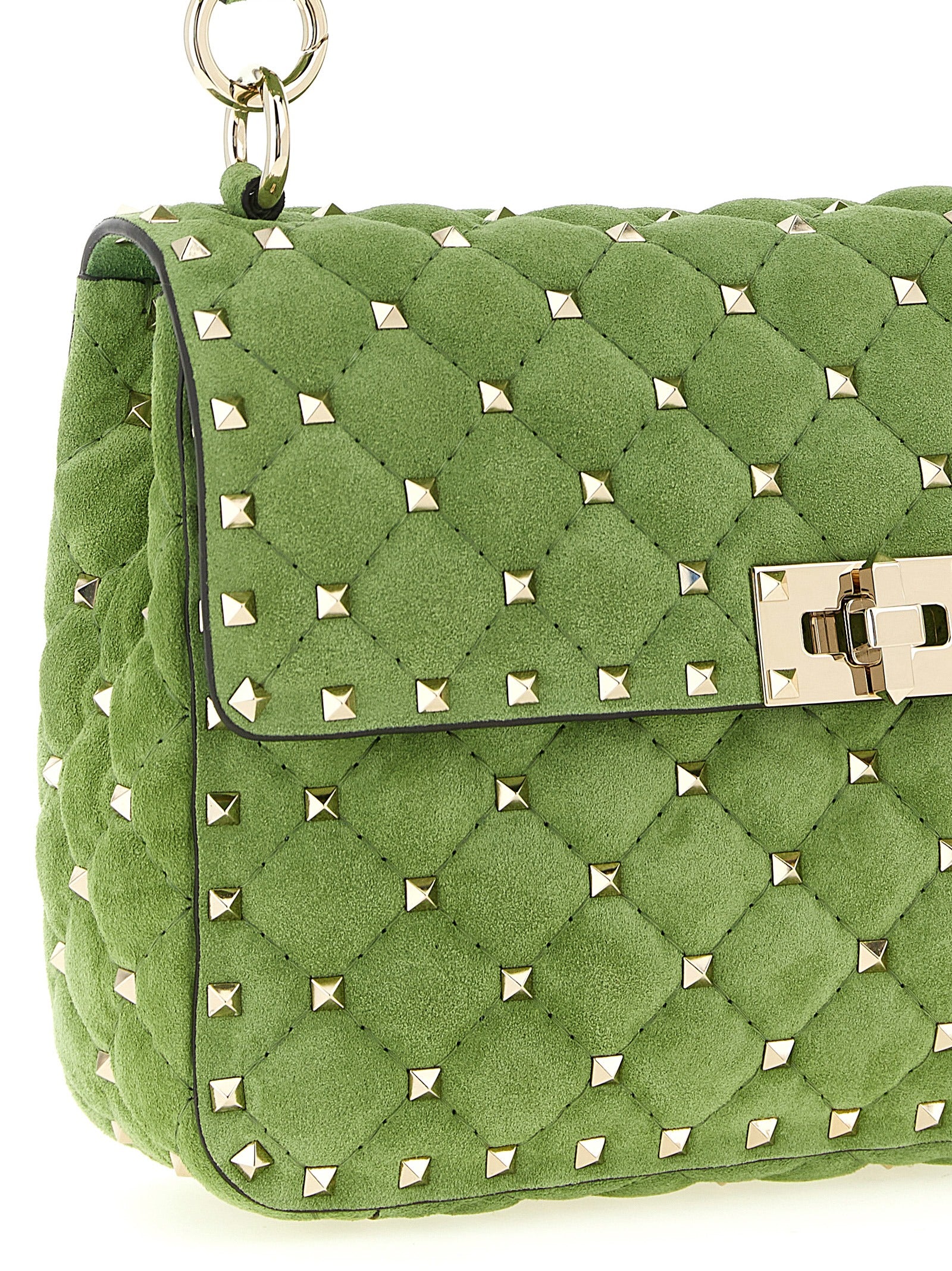 Medium Quilted Shoulder Flap Bag by Valentino Garavani for women in nappa & suede calfskin leather bicolour & green features a effortless chic silhouette with a secure flap, ample , and versatile shoulder-strap, handle & detachable-strap for a effortless chic finish.