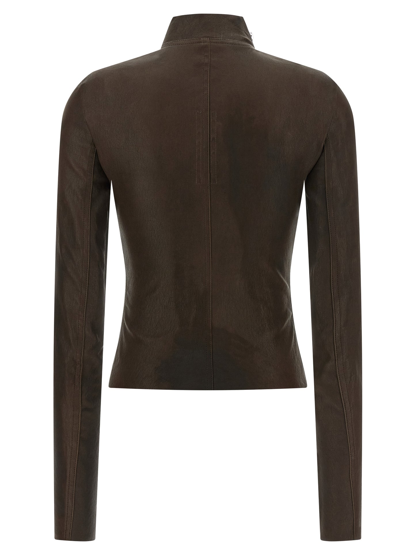 Jacket by Rick Owens for women in cotton & lambskin leather brown showcases a enveloping silhouette, artfully detailed with a enveloping high-neck neckline and premium pockets for a truly enveloping finish.