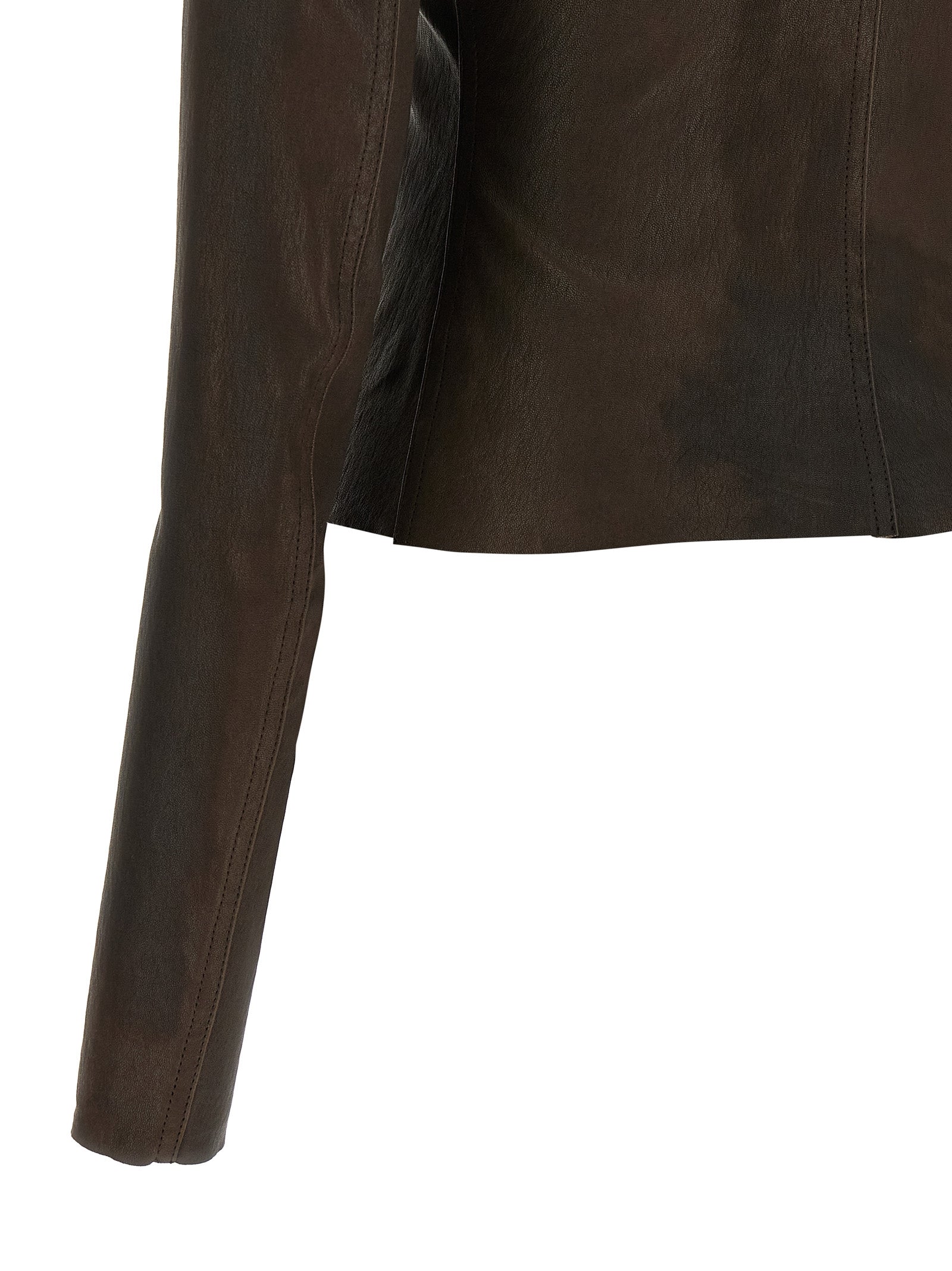 This Jacket by Rick Owens for women in cotton & lambskin leather brown showcases a magnificent silhouette, meticulously crafted with a distinctive and functional pockets for a magnificent finish.