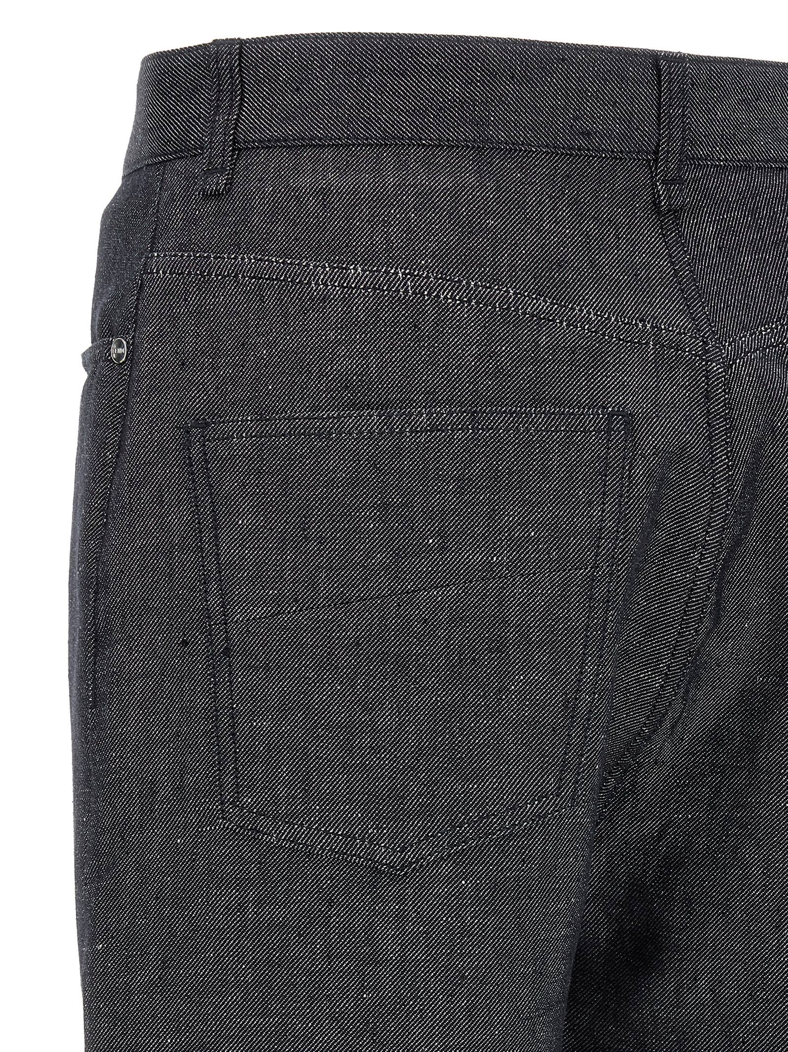 Jeans by Fendi for men in silk linen & denim cotton gray & signature features an refined tailoring silhouette, showcasing a premium straight-leg & wide with a and long cut for a refined tailoring look.