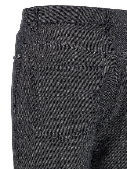 Jeans by Fendi for men in silk linen & denim cotton gray & signature features an refined tailoring silhouette, showcasing a premium straight-leg & wide with a and long cut for a refined tailoring look.