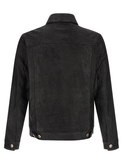 Jacket by GIORGIO BRATO for men in denim & lamb leather black features a smart silhouette, perfectly accentuated by its unique shirt-collar neckline and functional pockets for a smart finish.