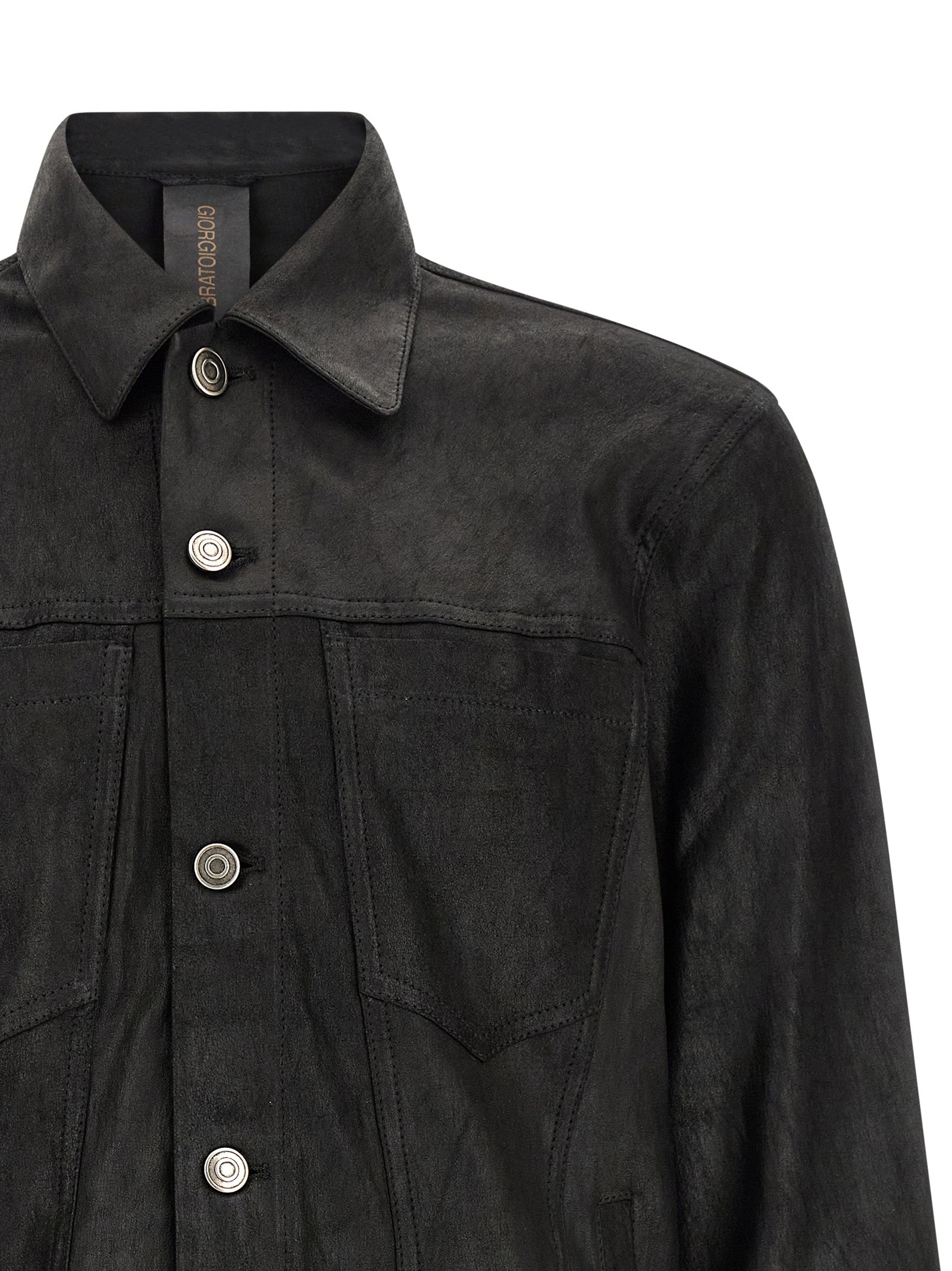 Jacket by GIORGIO BRATO for men in denim & lamb leather black presents a authentic silhouette, artfully detailed with a authentic shirt-collar neckline and functional pockets for a premium authentic finish.