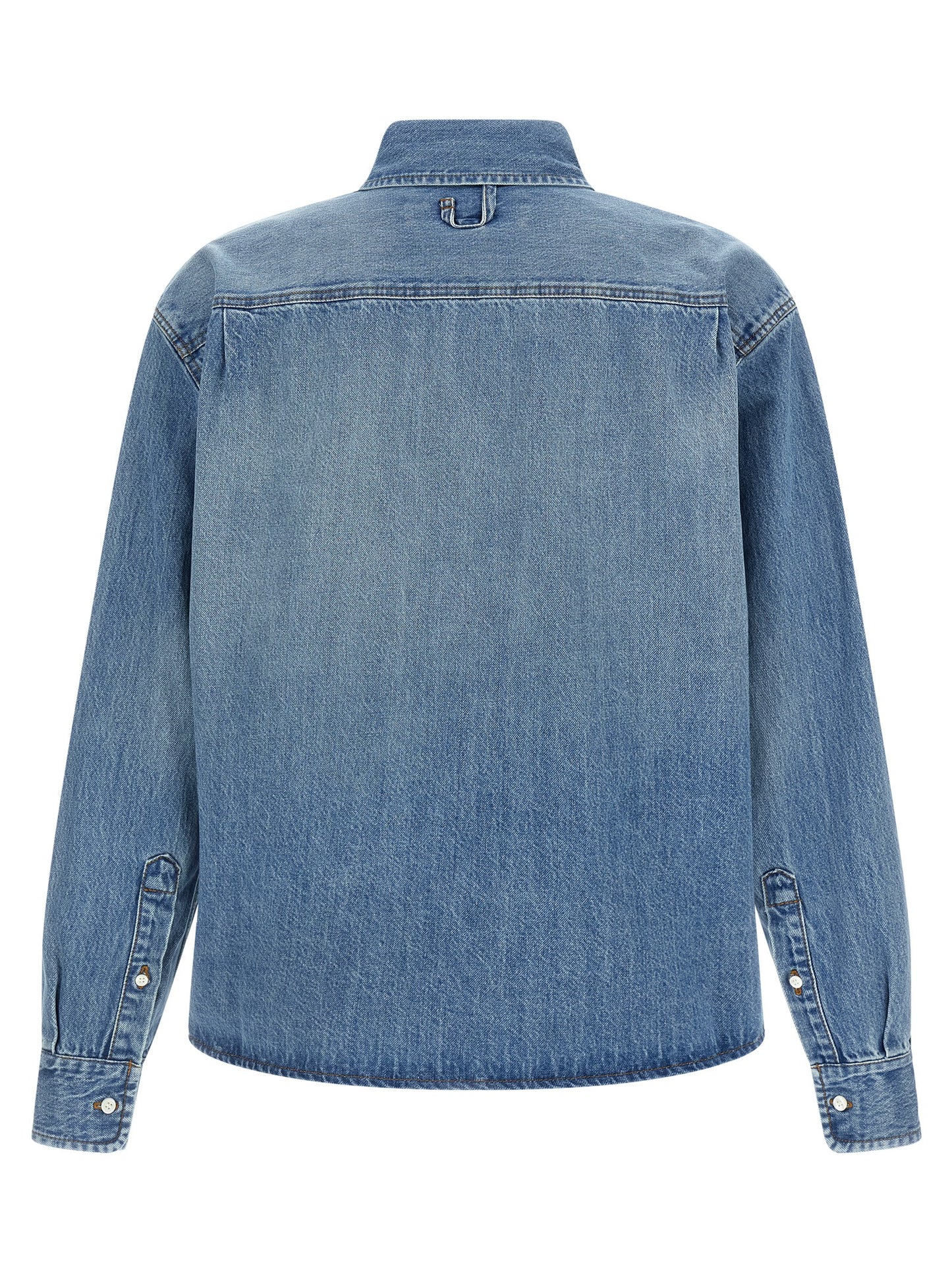 Shirt by Jacquemus for men in denim cotton blue showcases a sleek silhouette, elegantly detailed with a sleek and for a sleek finish.