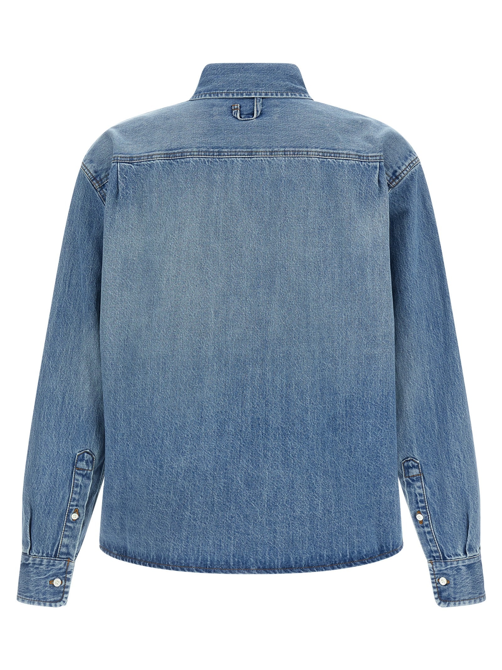 Shirt by Jacquemus for men in denim cotton blue showcases a sleek silhouette, elegantly detailed with a sleek and for a sleek finish.