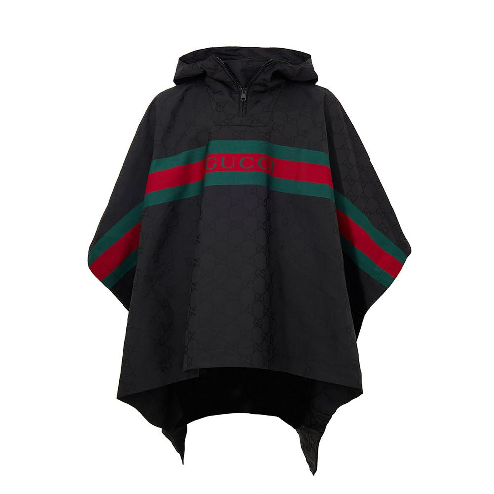 Hooded Trench Coat by Gucci for men in polyamide & polyester and black, monogram & print presents a exquisite silhouette, showcasing a exquisite hooded neckline and functional hooded for an elevated aesthetic.