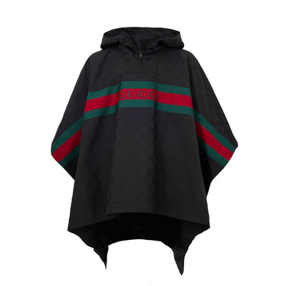 Hooded Trench Coat by Gucci for men in polyamide & polyester and black, monogram & print presents a exquisite silhouette, showcasing a exquisite hooded neckline and functional hooded for an elevated aesthetic.