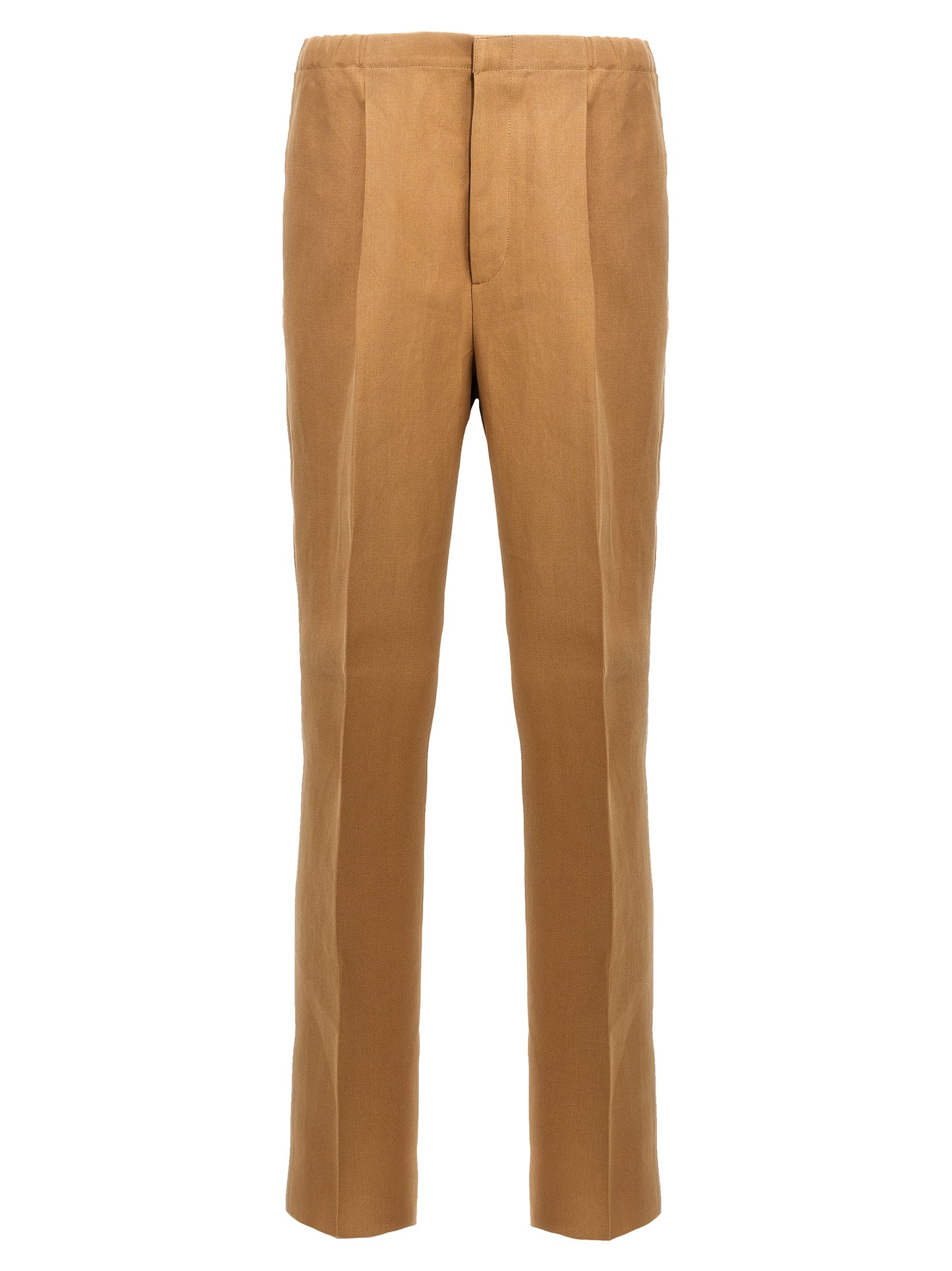 Trousers by Fendi for men in canvas beige features a artisanal silhouette, showcasing a sophisticated with a long and for a artisanal finish.