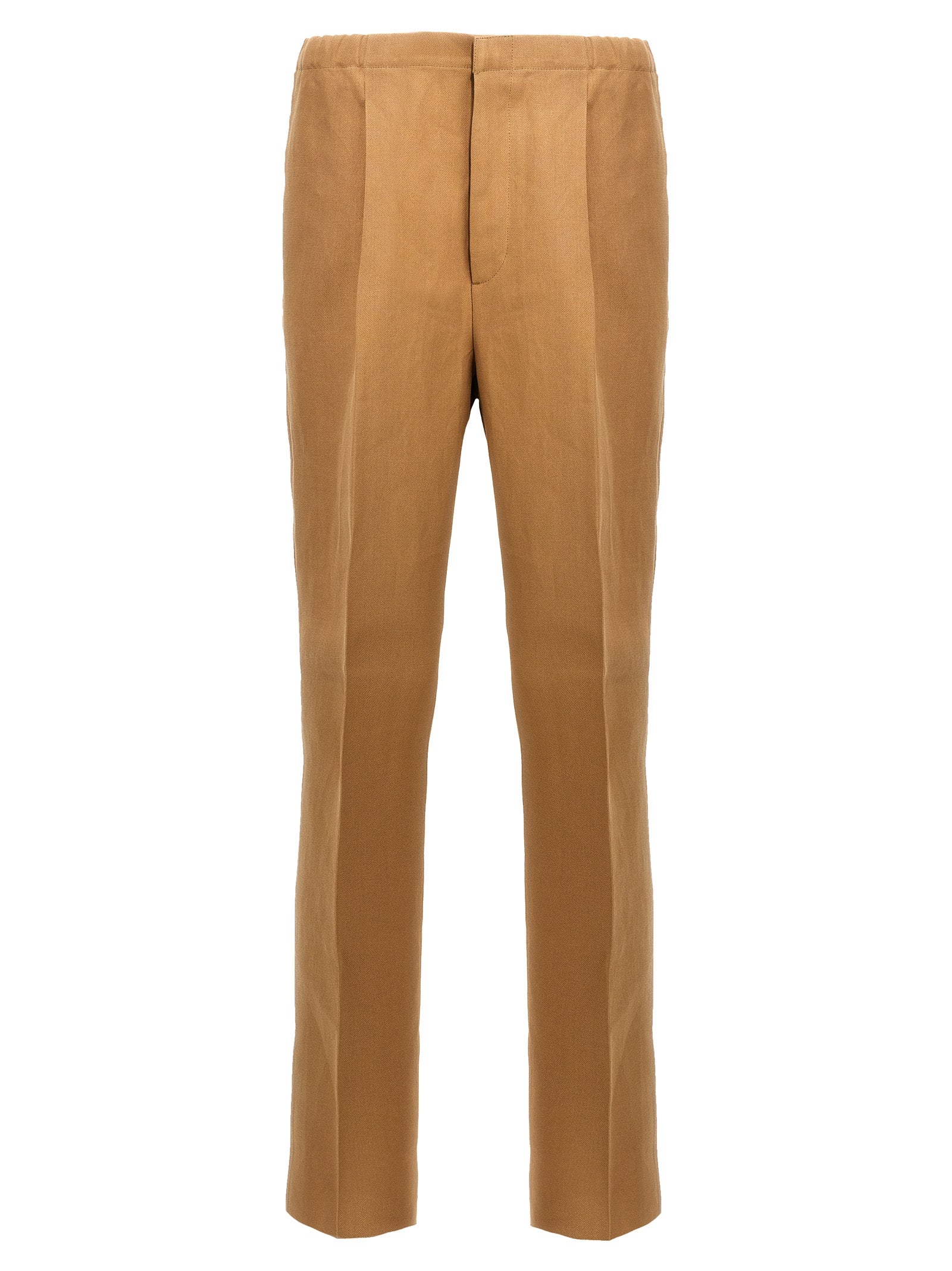 Trousers by Fendi for men in canvas beige features a artisanal silhouette, showcasing a sophisticated with a long and for a artisanal finish.