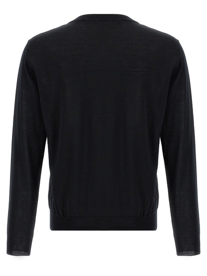 Cardigan by Valentino Garavani for men in virgin wool black features a nuanced silhouette with a refined crew neckline and nuanced detailing for a sophisticated look.