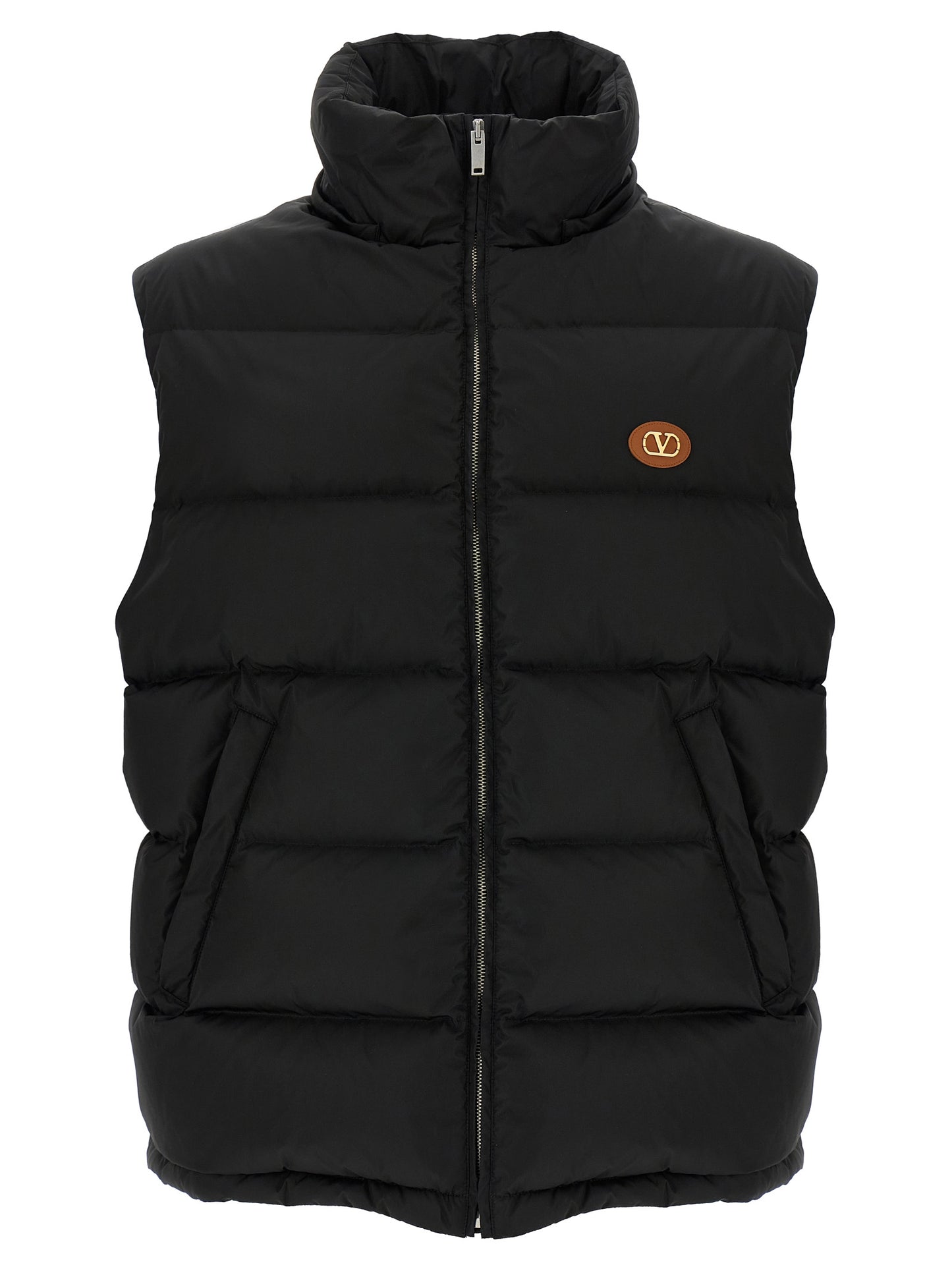 Hooded Vest by Valentino Garavani for men in polyamide black & signature showcases a utilitarian silhouette, artfully incorporating hooded & insulated and a utilitarian hooded high-neck neckline for a truly utilitarian finish.