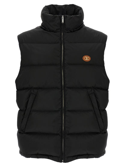 Hooded Vest by Valentino Garavani for men in polyamide black & signature showcases a utilitarian silhouette, artfully incorporating hooded & insulated and a utilitarian hooded high-neck neckline for a truly utilitarian finish.