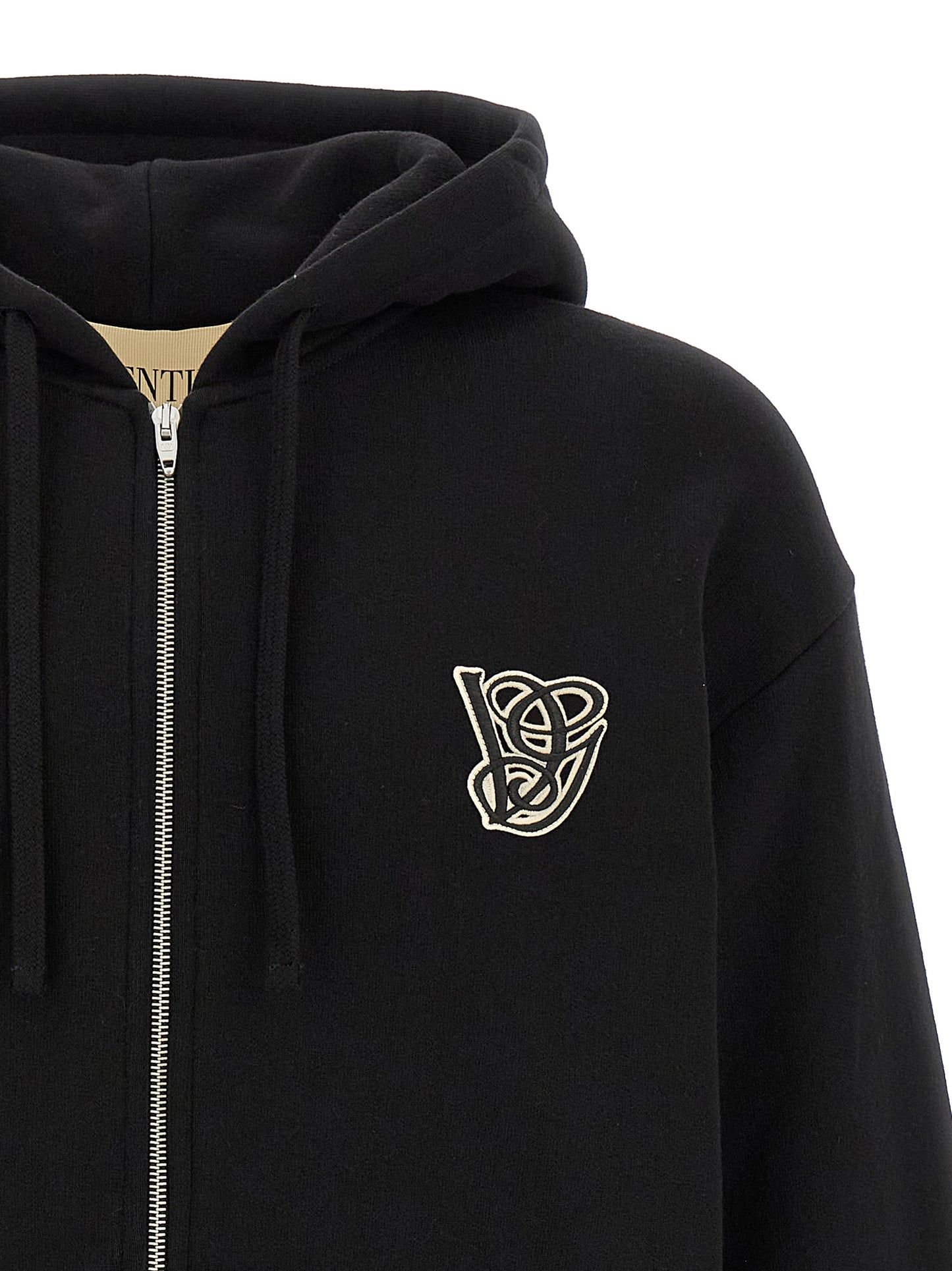 Sweatshirt Hoodie by Valentino Garavani for men in cotton black features an dramatic silhouette, showcasing a sophisticated hooded neckline and dramatic for a refined, modern aesthetic.