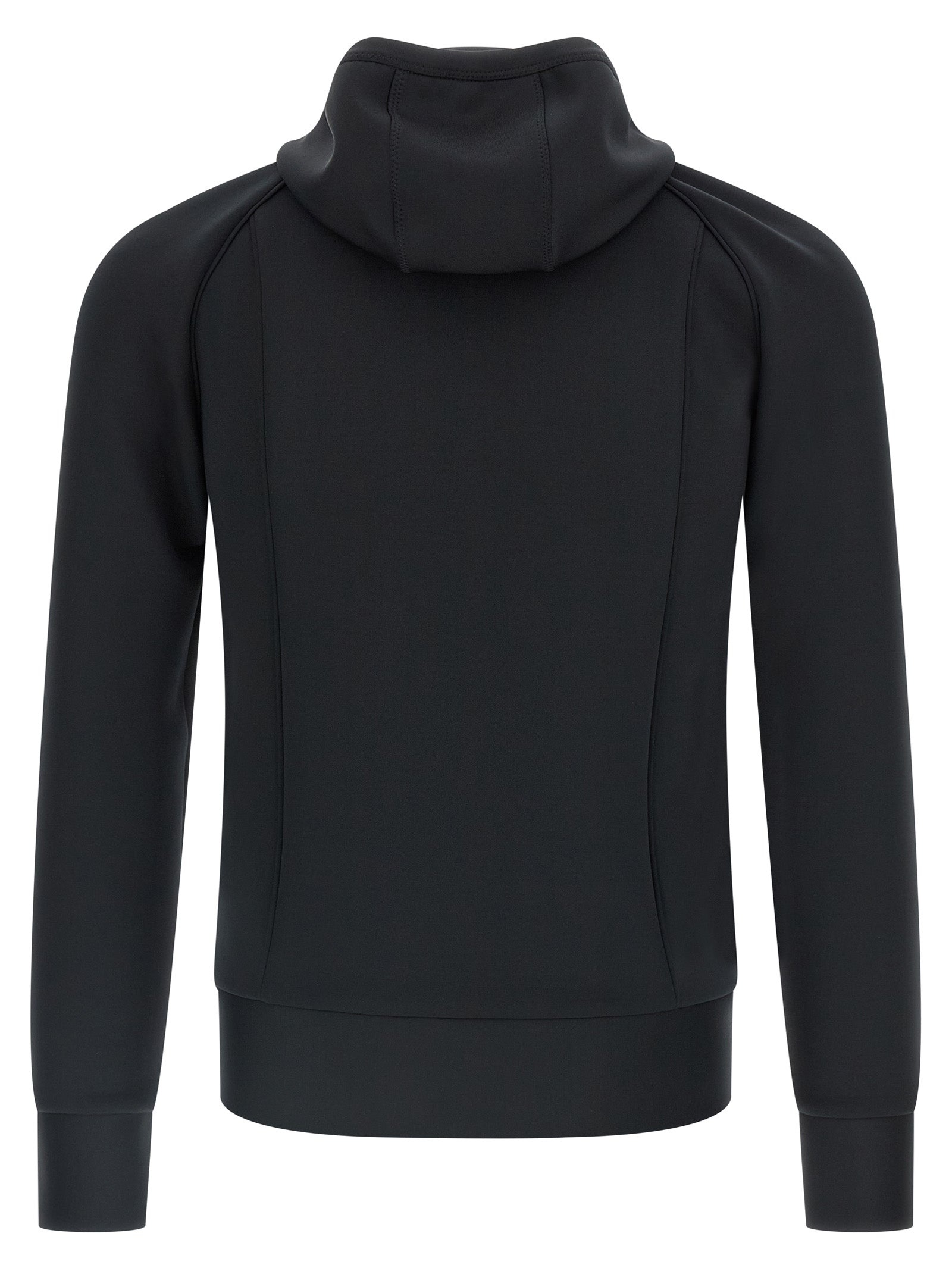 Sweatshirt Hoodie by Valentino Garavani for men in stretch polyester black & signature features an dramatic silhouette, showcasing a sophisticated hooded high-neck neckline and dramatic for a refined, modern aesthetic.