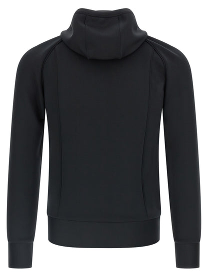 Sweatshirt Hoodie by Valentino Garavani for men in stretch polyester black & signature features an dramatic silhouette, showcasing a sophisticated hooded high-neck neckline and dramatic for a refined, modern aesthetic.