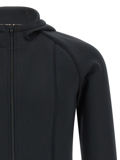 Sweatshirt Hoodie by Valentino Garavani for men in stretch polyester black & signature features an avant-garde silhouette, showcasing a sophisticated hooded high-neck neckline and detail for a truly avant-garde finish.