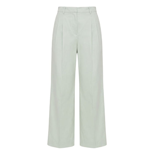 Casual Pants by Malo for women in stretch cotton bicolour & green features a refined silhouette with a refined wide, defined by a high rise and a refined long for a refined finish.