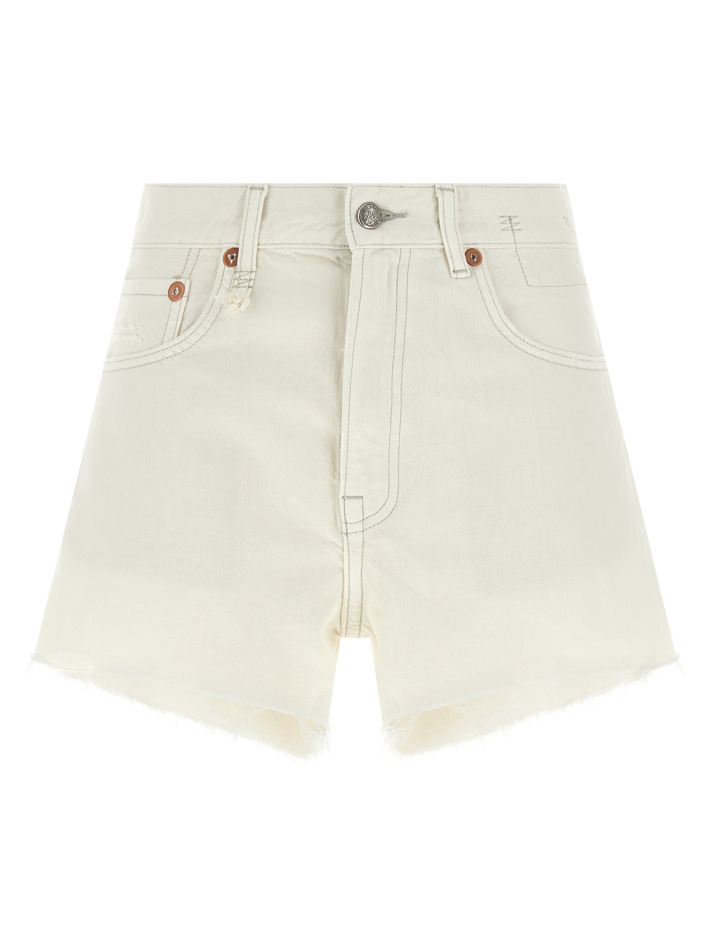 Denim Shorts by R13 for women in denim cotton white presents a utilitarian silhouette, showcasing a utilitarian with a short and .
