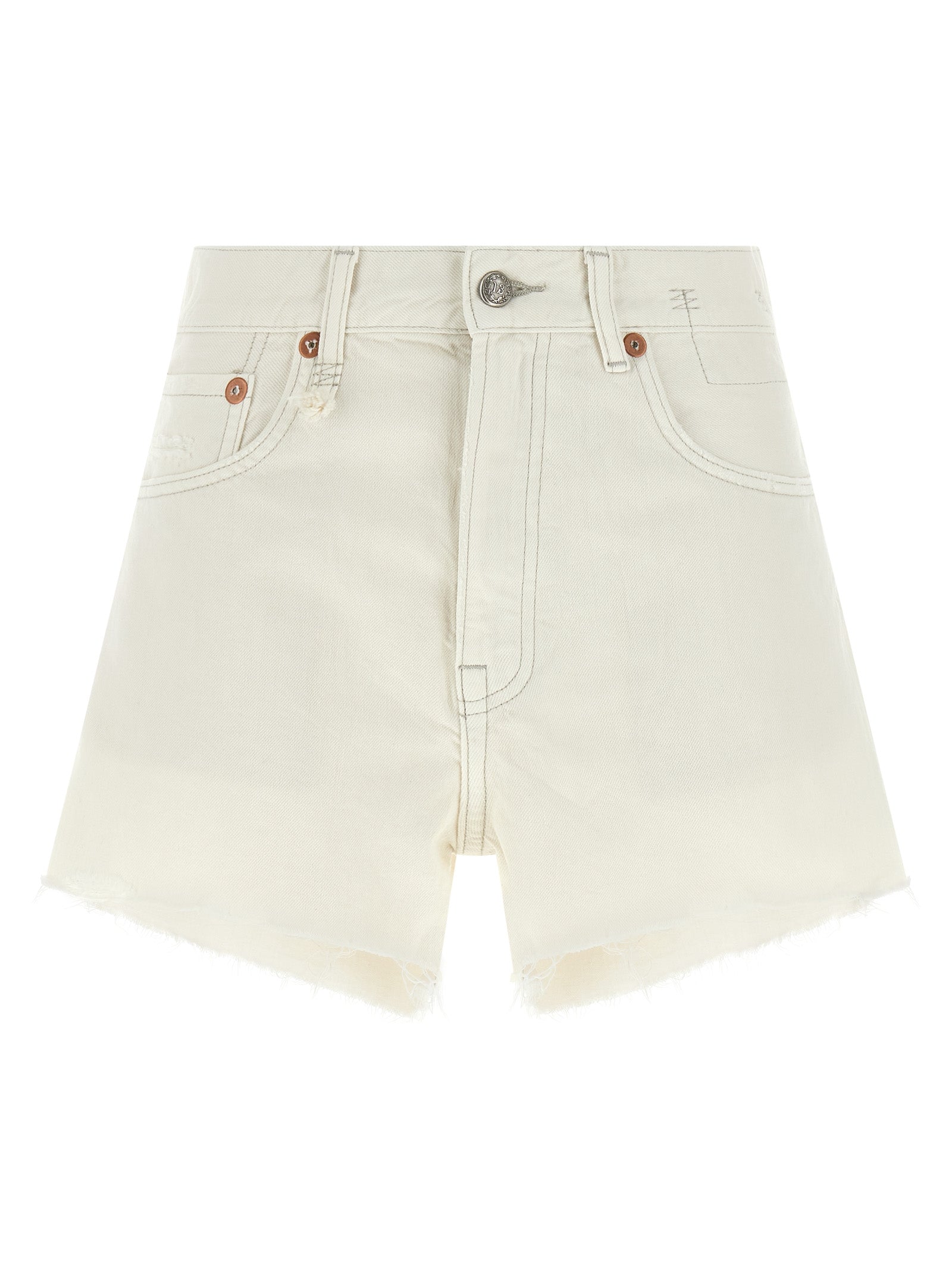 Denim Shorts by R13 for women in denim cotton white presents a utilitarian silhouette, showcasing a utilitarian with a short and .