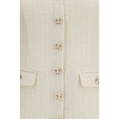 Dress by Self-Portrait for women in wool polyester & polyamide beige, pearl, patterned & floral features an eye catching silhouette with a sophisticated , elegant , and a refined short mini for a eye catching aesthetic.