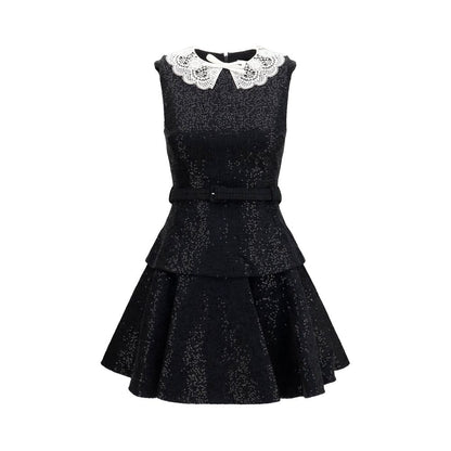 Dress by Self-Portrait for women in polyester viscose & sequins black & patterned showcases a striking silhouette, elegantly detailed with a sleeveless, refined , and a striking short mini for a striking finish.