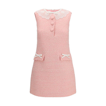 Dress by Self-Portrait for women in polyamide polyester acrylic wool multicolor & patterned features an sultry silhouette defined by a and sleeveless, falling to an sultry short mini for a sultry look.