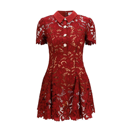 Dress by Self-Portrait for women in polyester bordeaux, patterned & floral features an sultry silhouette defined by a and short-sleeve, falling to an sultry short mini for a sultry look.