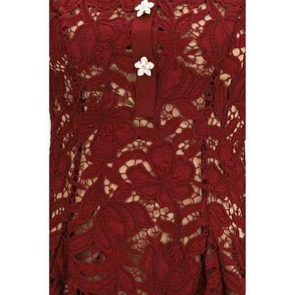 Dress by Self-Portrait for women in polyester bordeaux, patterned & floral features an cute silhouette, detailed with a and that elegantly flows into a cute short mini.