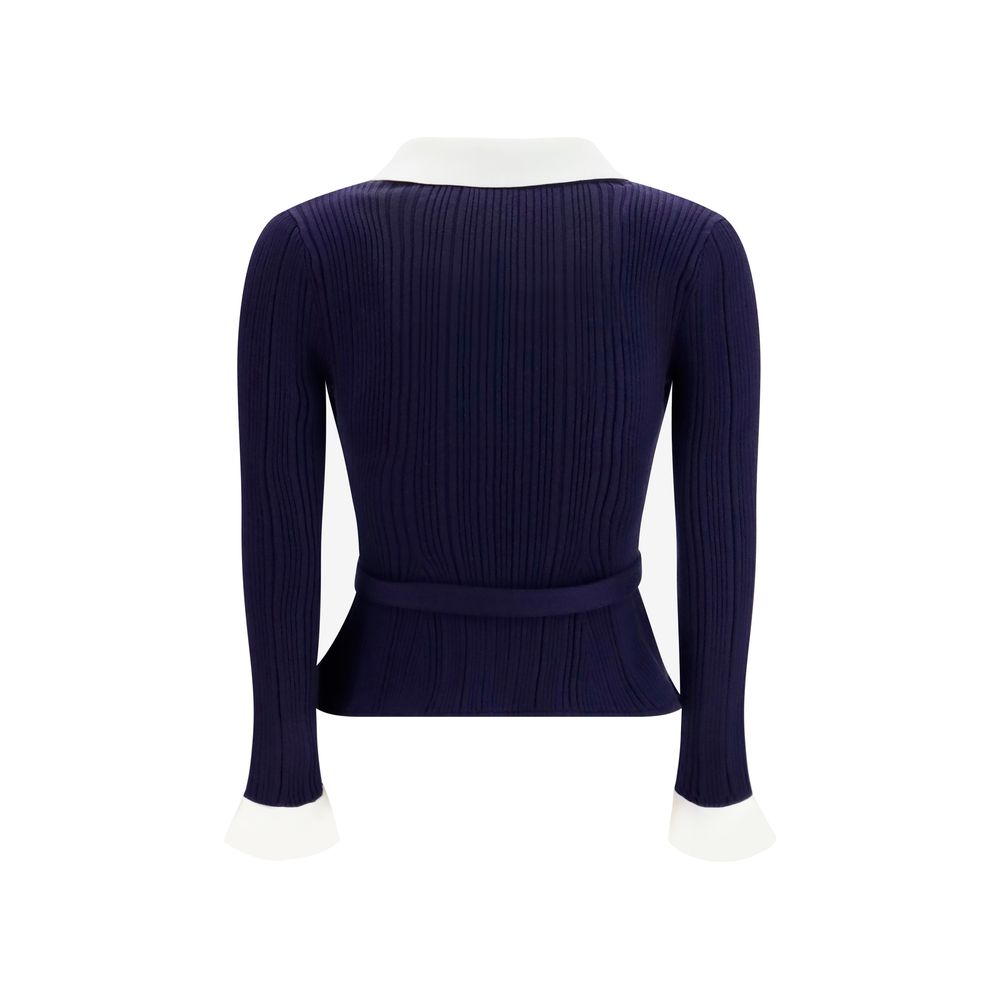 Cardigan by Self-Portrait for women in polyamide polyester capra leather & wool blue features a dramatic silhouette, showcasing a sophisticated and dramatic detail for a timeless, premium look.