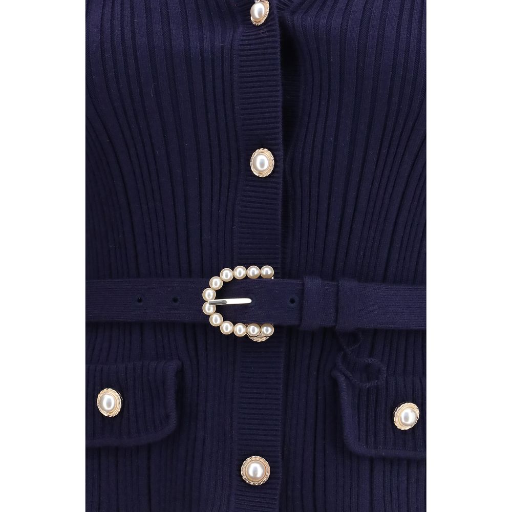 Cardigan by Self-Portrait for women in polyamide polyester capra leather & wool blue features a nuanced silhouette with a refined and nuanced detailing for a sophisticated look.