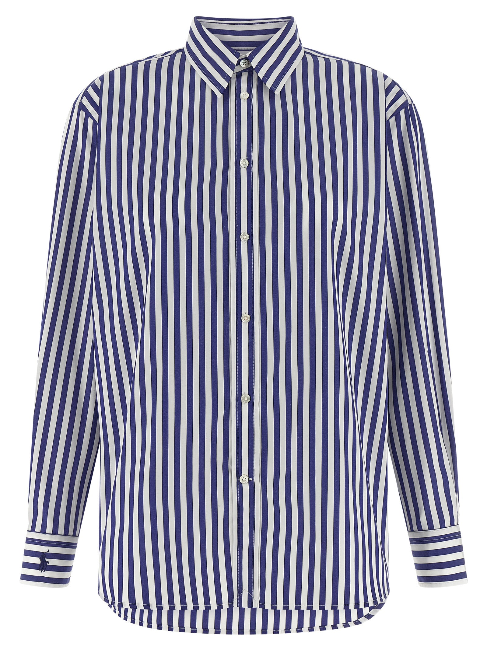 Blouse by Polo Ralph Lauren for women in cotton blue & striped showcases a sharp silhouette, elegantly detailed with a sharp and sharp long-sleeve.