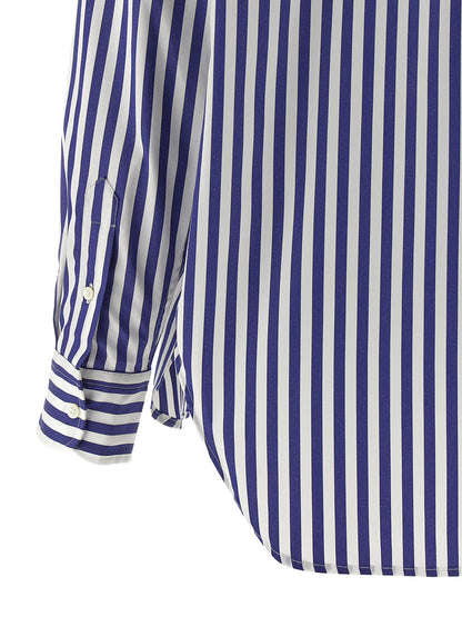 Blouse by Polo Ralph Lauren for women in cotton blue & striped showcases a sleek silhouette, elegantly detailed with a sleek and for a sleek finish.