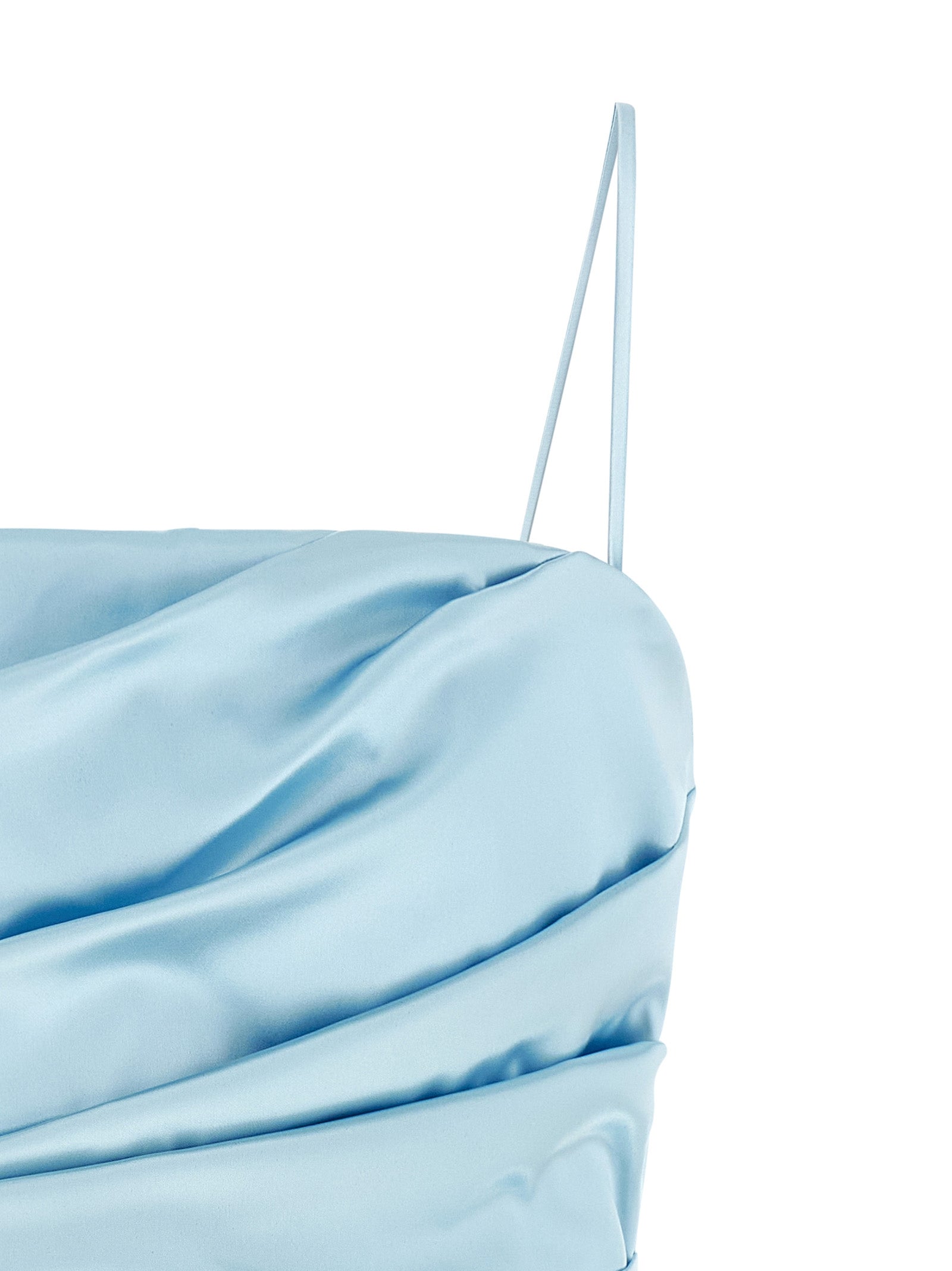 Dress by Dolce & Gabbana for women in polyamide satin & silk light-blue features a dramatic silhouette, showcasing an elegant square neckline and that flows into a dramatic short mini.