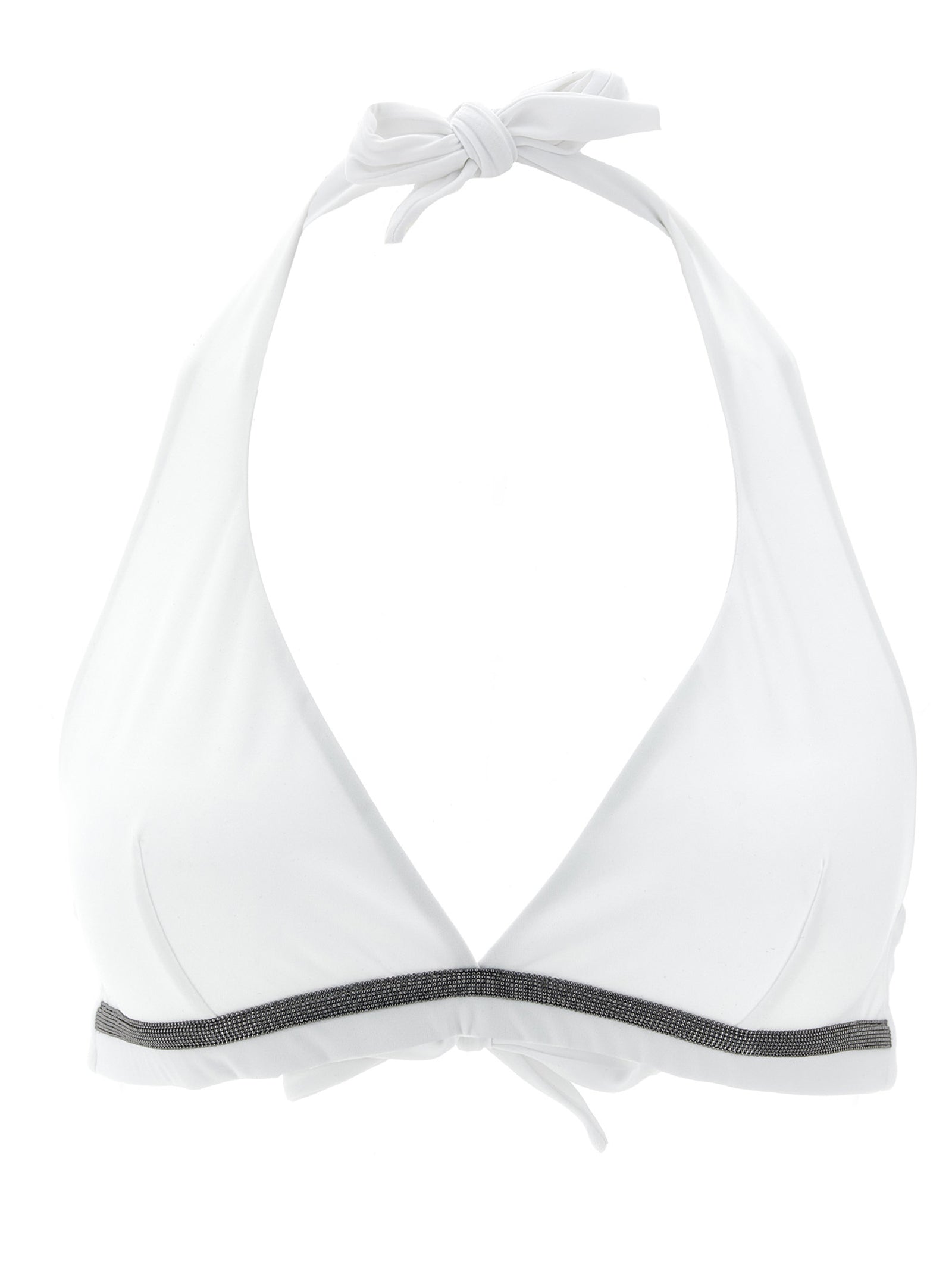 Swimwear Top by Brunello Cucinelli for women in stretch polyamide white showcases a contemporary silhouette, artfully capturing the essence of the contemporary Monile Women's Stretch Polyamide Swimwear Top design for a sophisticated look.