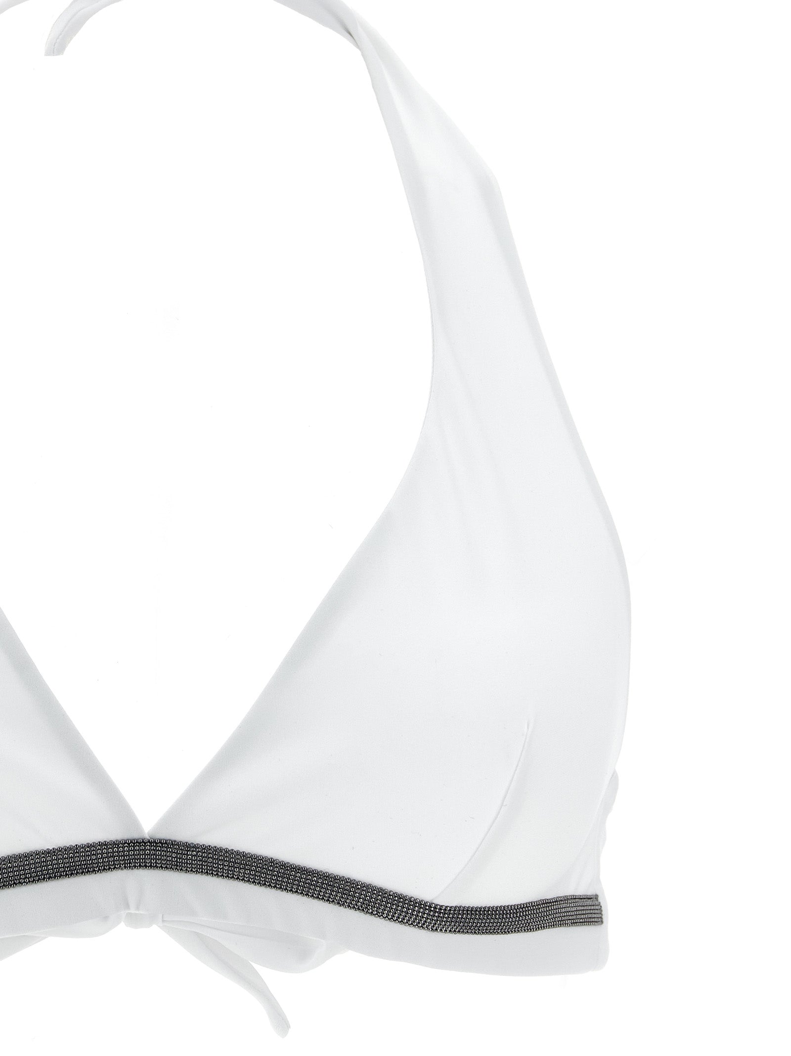 Swimwear Top by Brunello Cucinelli for women in stretch polyamide white features a beach chic silhouette, beautifully showcasing the signature design of the Monile Women's Stretch Polyamide Swimwear Top.