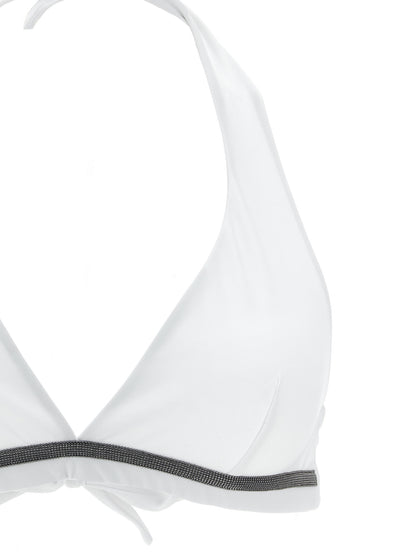 Swimwear Top by Brunello Cucinelli for women in stretch polyamide white features a beach chic silhouette, beautifully showcasing the signature design of the Monile Women's Stretch Polyamide Swimwear Top.