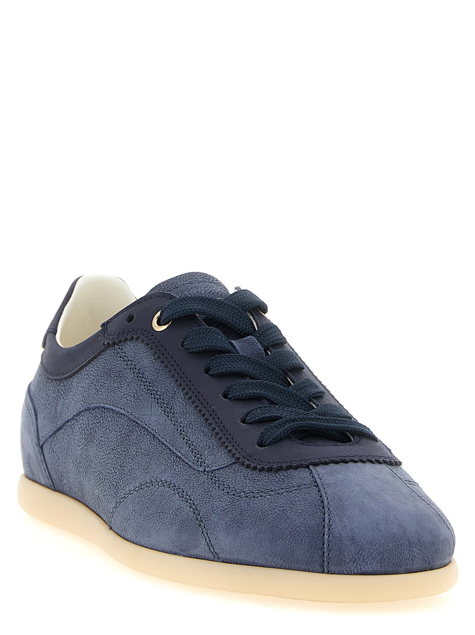 Sneakers by Brunello Cucinelli for men in suede & nubuck calfskin leather blue features an fashionable silhouette, showcasing the premium Men's Low Top Suede & Nubuck Calfskin Leather Sneakers in a fashionable low-top style that offers a fashionable finish for refined style.