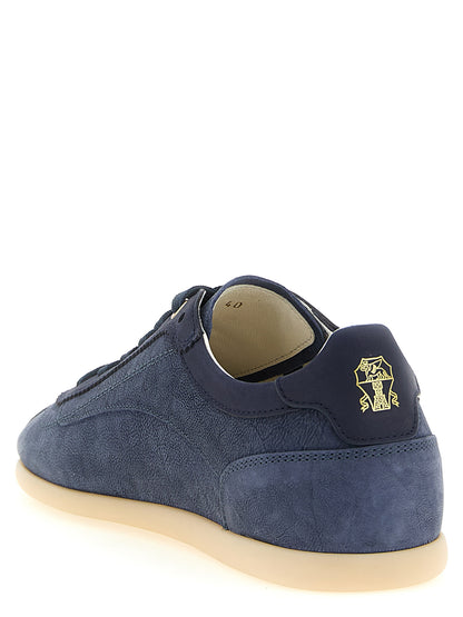 Sneakers by Brunello Cucinelli for men in suede & nubuck calfskin leather blue presents a impeccable silhouette as Men's Low Top Suede & Nubuck Calfskin Leather Sneakers, expertly defined by a impeccable low-top style for a impeccable, high-fashion look.