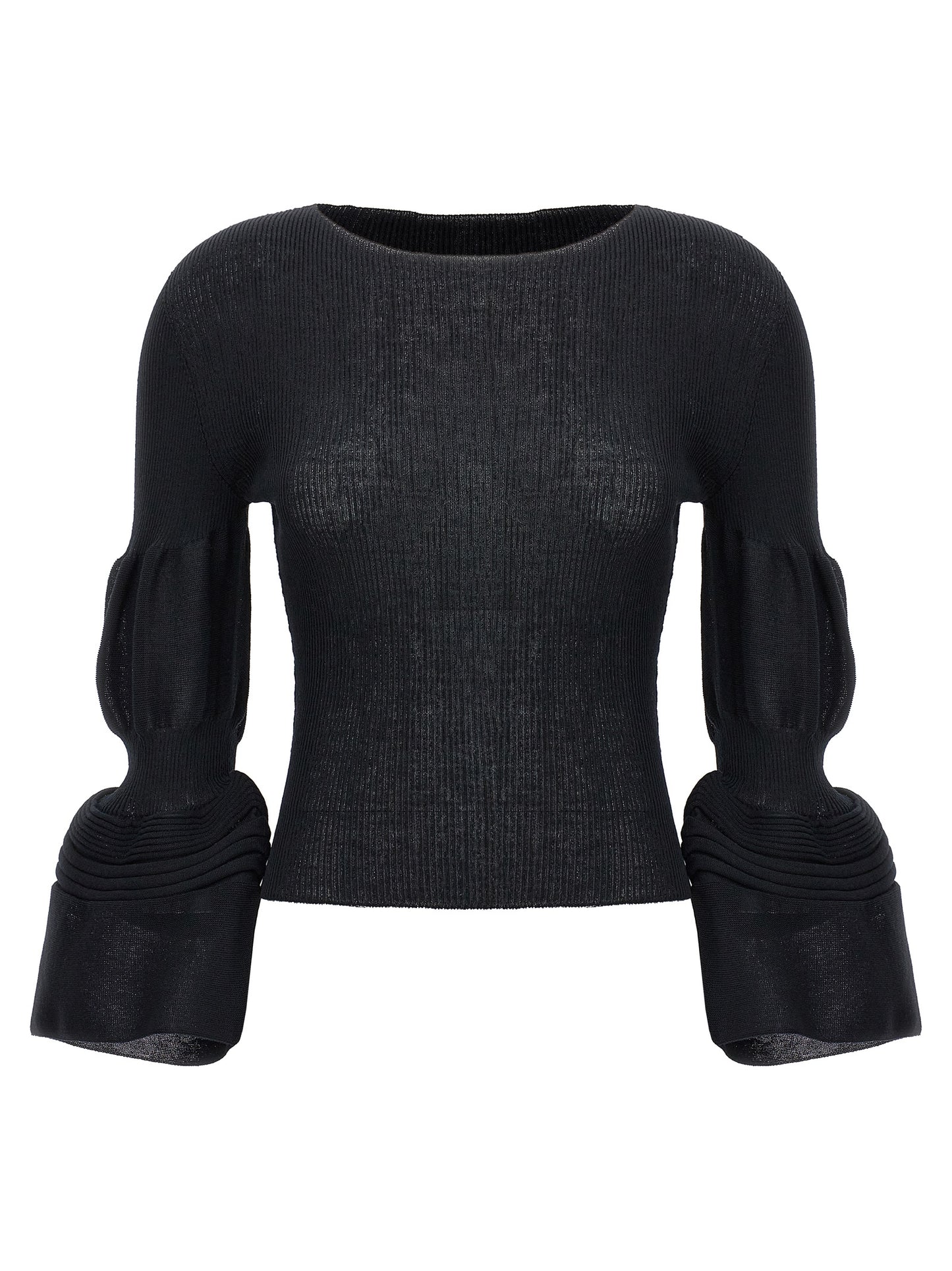 Sweatshirt by Issey Miyake for women in ramie & polyester black features an provocated silhouette, detailed with a provocated and a refined for a sophisticated aesthetic.
