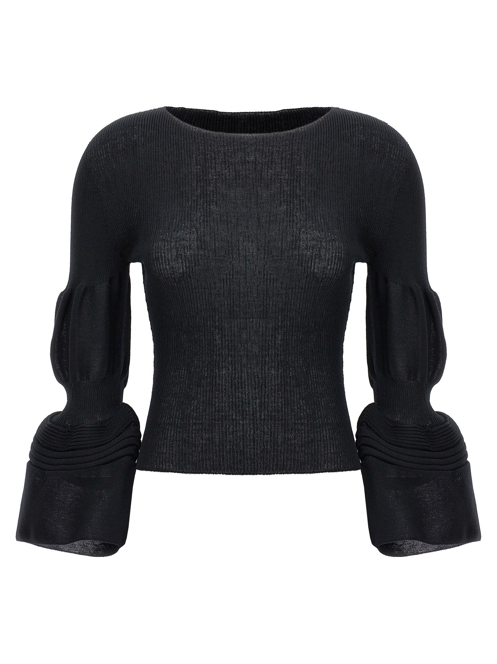 Sweatshirt by Issey Miyake for women in ramie & polyester black features an provocated silhouette, detailed with a provocated and a refined for a sophisticated aesthetic.