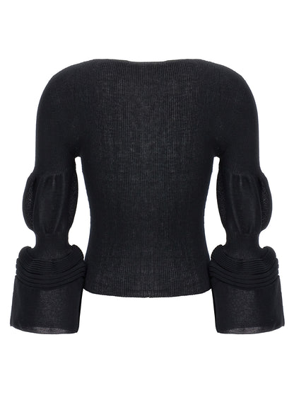Sweatshirt by Issey Miyake for women in ramie & polyester black features a unrivaled silhouette with a refined and unrivaled detailing for a sophisticated look.
