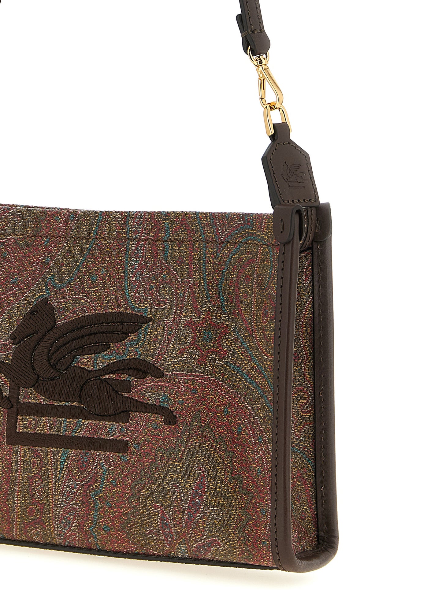 Etro Arnica Pegaso Leather & Poly Cotton Shoulder Clutch Handbag - Multicolor Paisley Jacquard