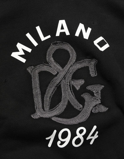 Dolce & Gabbana Black Cotton Milano1984 Print Hoodie Sweater